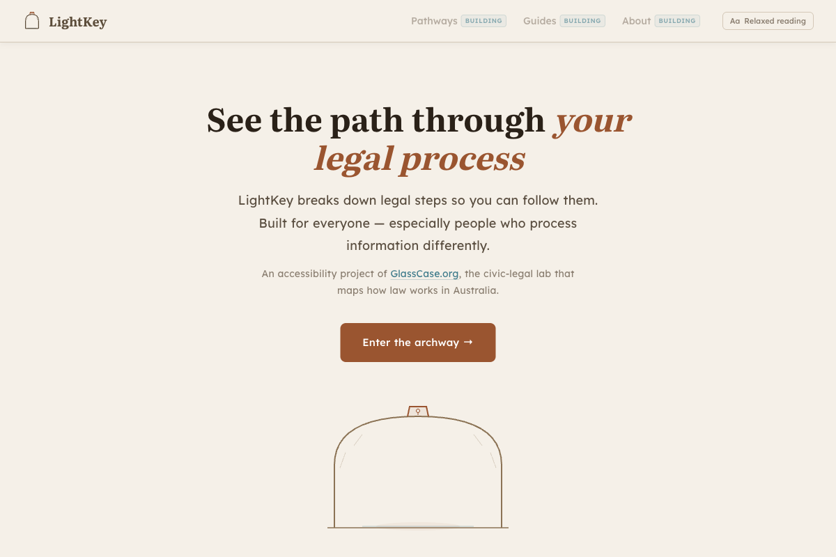 Preview of the LightKey.org pathway guide website in a browser frame